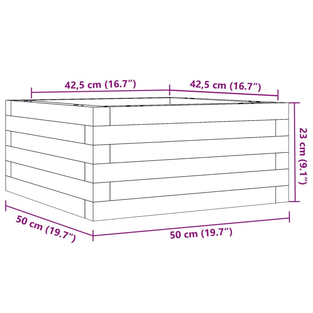 Macetero marrón cera de madera maciza de pino, 50 x 50 x 23 cm, maceta para jardín, terraza, balcón, alféizar de ventana, recipiente para plantas, hierbas, verduras, interior y exterior