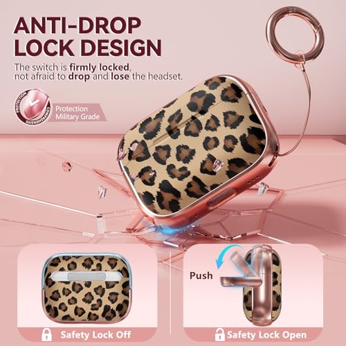 Image of Inesore for AirPods Pro 3 Case Cover 2025 with Lock-Black+ Brown Leopard | Two-Piece Design,with Gold Keychain & Clean Pen, As Phone Stand,Support Wireless Charging,Cute Luxury Case for Women Girly