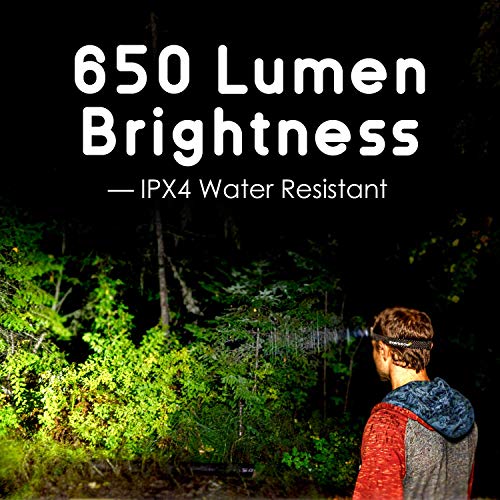 Everbeam H6 Pro LED Headlamp, Motion Sensor Control, 650 Lumen Bright, 30 Hours Runtime, 1200mAh Battery Powered USB Rechargeable Headlight Flashlight | Camping Hiking Hunting Running Red Night Cycling Fishing Inspection Work | Waterproof Small Torch