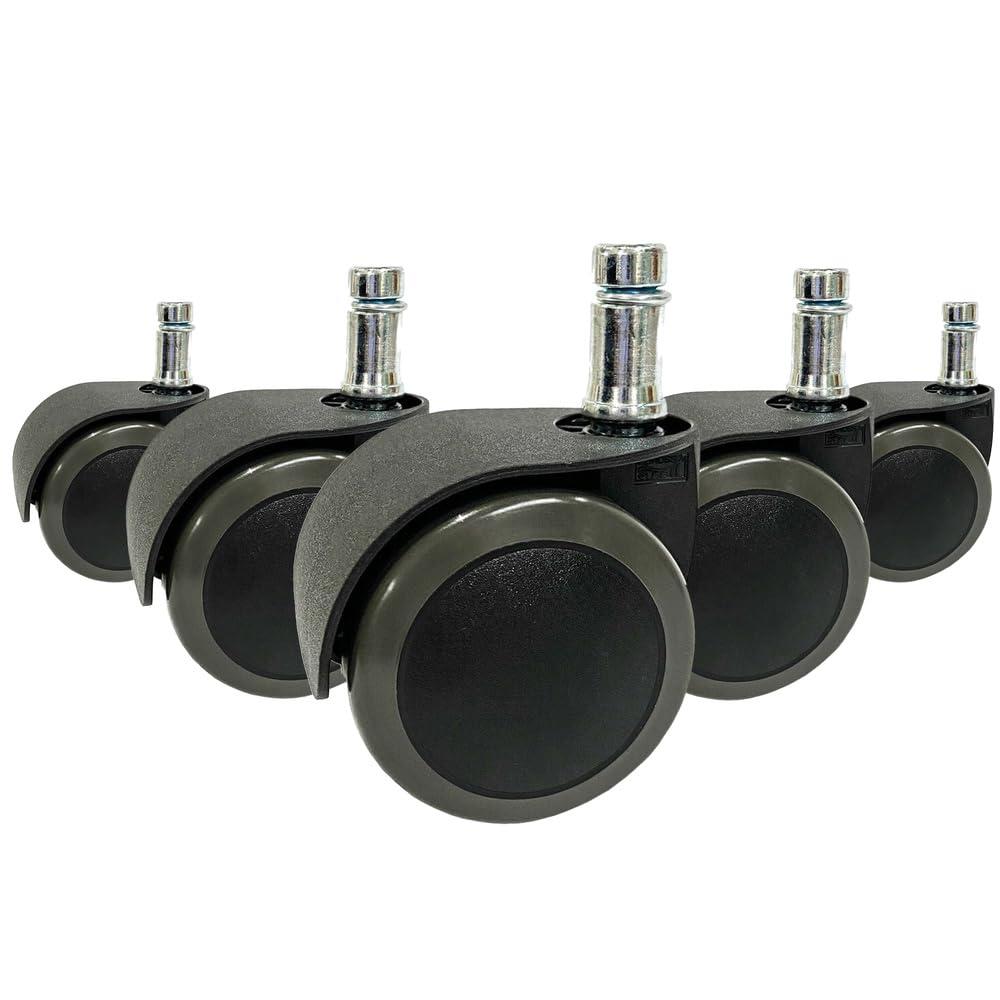 hjh OFFICE 619031roulettes, Roues Chaise de Bureau 5X ROLO Easy 11mm/50mm Noir, Lot de 5, Auto-freinantes, conçues pour Les sols durs: parquets, stratifiés, carrelage et sols en Pierres, Silencieux