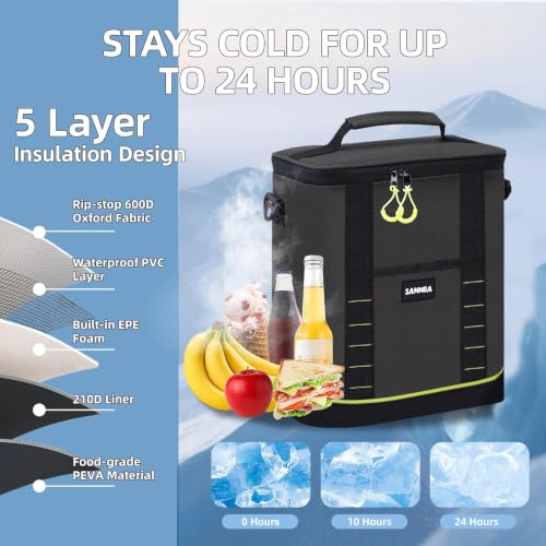 Image of Backpack Cooler Insulated Leakproof, Soft Cooler for Outdoor Camping Hiking | 7.5x13x18in, leakproof liner, waterproof oxford, multi pockets, wine opener, for camping hiking picnic fishing