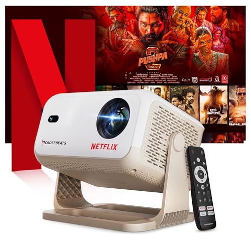 Image of [Netflix Official License] Crossbeats Lumex Flix Projector 4k Ultra HD, 1080p Native, Android 13, WiFi, 16000 Lumens, Smart Mini Projector for Room, Portable Home Cinema, Built-in Apps, 300 inchDisplay