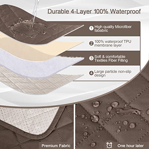 Image of KinCam 100% Waterproof Recliner Loveseat Cover with Console, Non-Slip Reclining Couch Covers for 2 Seat, Recliner Sofa Cover Furniture Protector with Elastic Straps for Kids, Pets, Brown