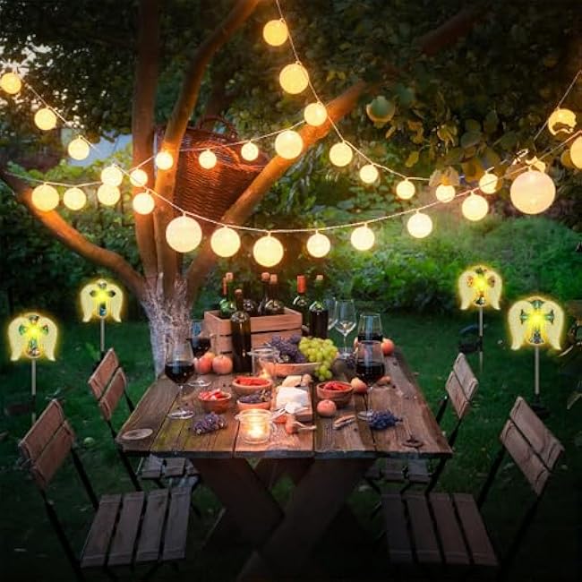 Retisee 4 Pack Cross Angel Wings Solar Lights for Outdoor Memorial Solar Lights for Graves Lighted Sympathy Gifts for Memorial Day Christmas Garden Lawn Porch Yard Patio Waterproof Decor