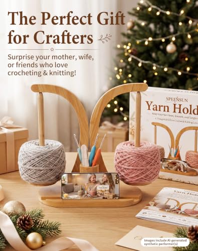 Image of SPEENSUN Tangle-Free Magnetic Double Yarn Holder for Crocheting | Upgraded Tall Spindles for Large Cake Yarns, Premium Bamboo, Smooth Magnetic Spinning, Phone Stand & Tool Organizer