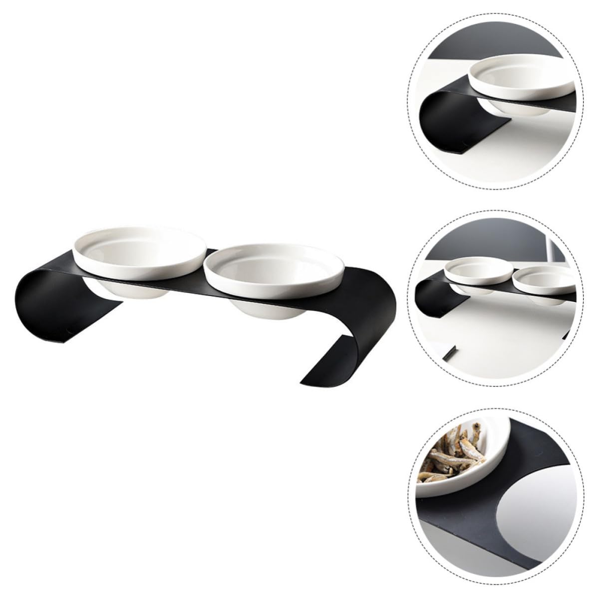 Mikikit Gamelle pour Chat en Céramique Blanche Double Bol Surélevé et Support en Fer Robuste, Design Simple et Pratique pour Animaux de Petite Taille