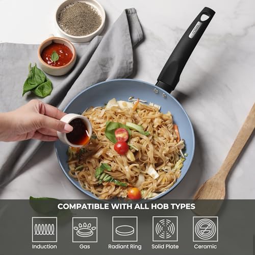 Image of Tower Cerasure 22cm Ceramic Non-Stick Fry Pan /Skillet /Omelette Pan - Low-Oil Cooking, Quick & Even Heating, Gas & Induction Compatible, Soft-Touch Handle, 100% Toxin Free,1.5-Year Warranty