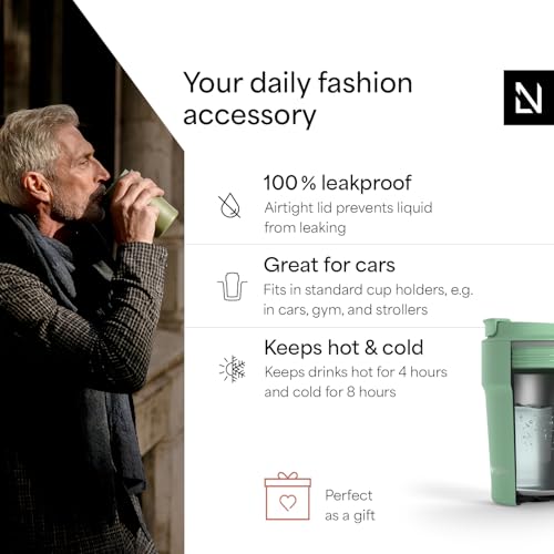 Image of LARS NYSOM Thermo Coffee Mug to go 13oz | Travel Mug 0.38 Liter with Insulation | Leak Proof Stainless Steel Thermal Tumbler for Coffee and Tea on the Go (Mint Green, 12.9oz)