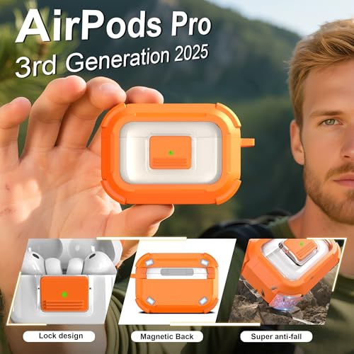 Image of RFUNGUANGO AirPods Pro 3 Case MagSafe Magnetic Automatic Lock, Orange