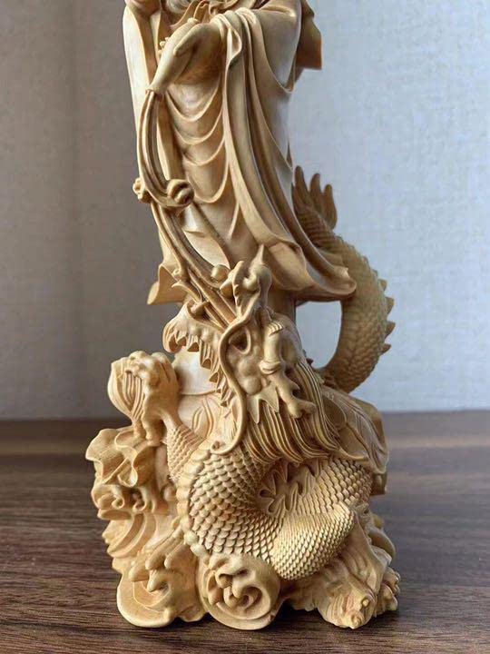 木彫　仏像　龍上観音菩薩　ツゲ 楽天市場】仏像 観音菩薩像 龍上観音菩薩 ツゲ 仏具 木彫 (約)高