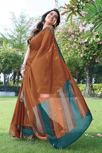 Image of MIRCHI FASHION Women Saree Chiffon Chintz Motif | Breathable Lightweight Border Pallu Printed Sari for Office and Daily Use (Available in 15 designs)