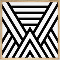 SIGNWIN Framed Canvas Wall Art Optical Illusion Line Art in a Triangles Geometric Shapes Illustrations Minimalism Modern Fun Black and White for Living Room, Bedroom, Office - 16x16 inches