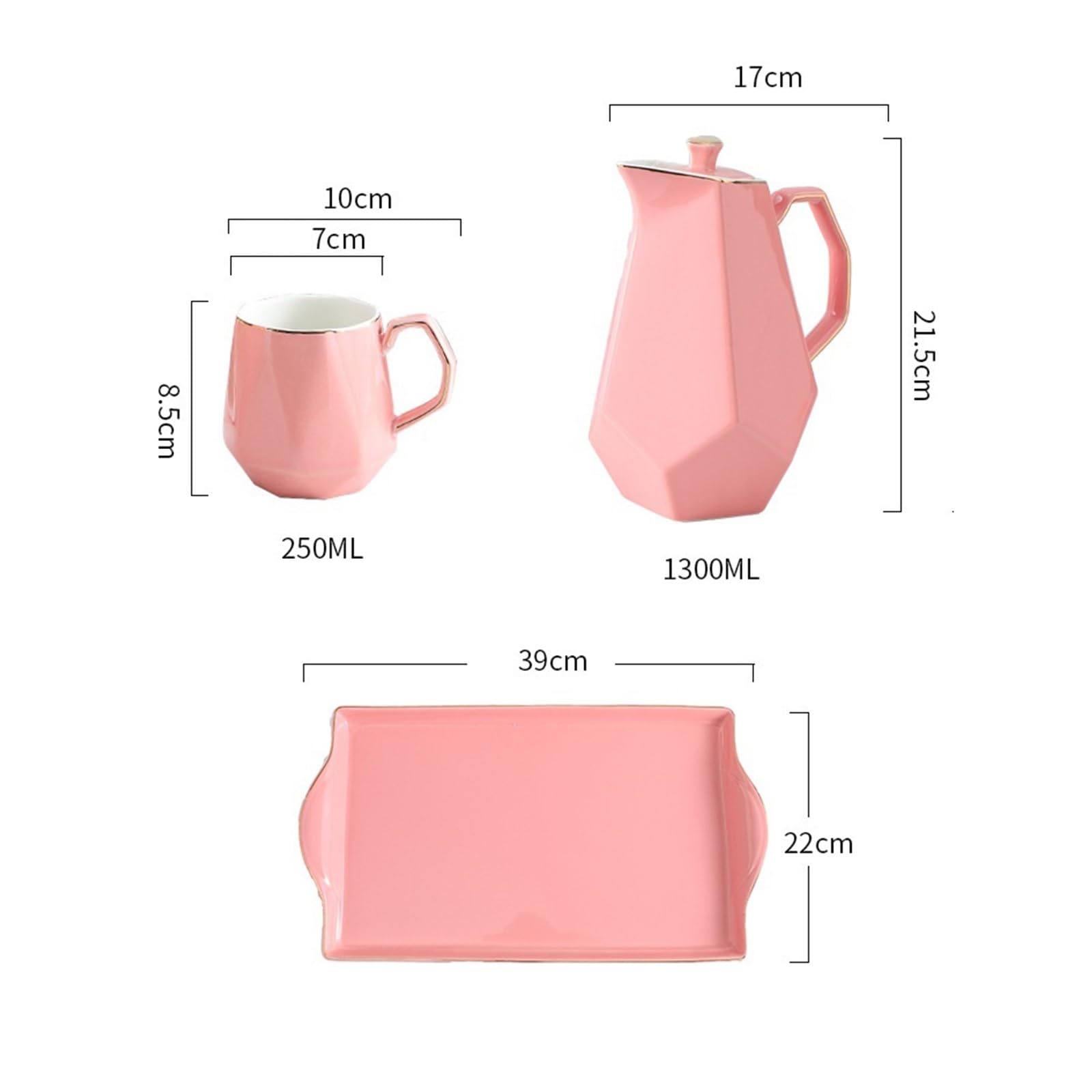 Carafe Eau Ensemble de bouilloire froide en céramique nordique ensemble de thé de l'après-midi théière tasse de thé maison salon cravate pot avec plateau Pichet à Thé Glacé (Color : Pink)