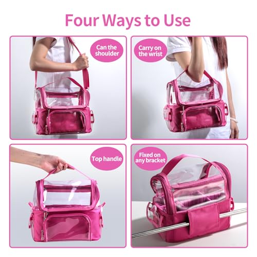 BS-MALL Makeup Bag, Transparent PVC Clear Travel Makeup Brush Holder, Tool Organizer Case with Shoulder Strap (Hotpink)4