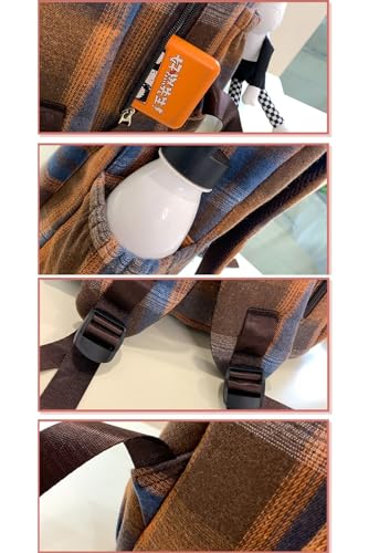 2025 Plaid Preppy Backpack for Women Y2k Aesthetic Shoulder Bag Vintage Daypack with Pendant Checkered Laptop Bag (Black)4