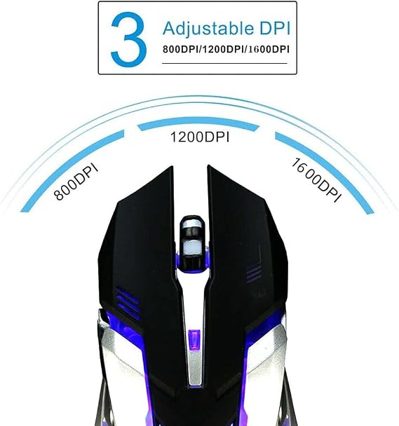 SANOXY Gaming Mouse 5 Button USB Wireless Luminous LED Breathing Fire Button DPI Laptop PC (Silver & Black)