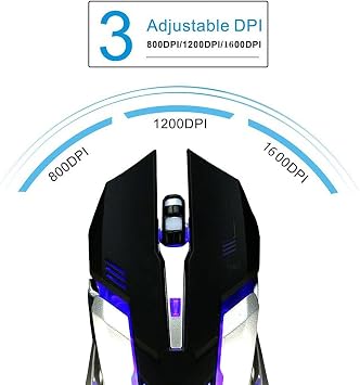 SANOXY Gaming Mouse 5 Button USB Wireless Luminous LED Breathing Fire Button DPI Laptop PC (Silver & Black)
