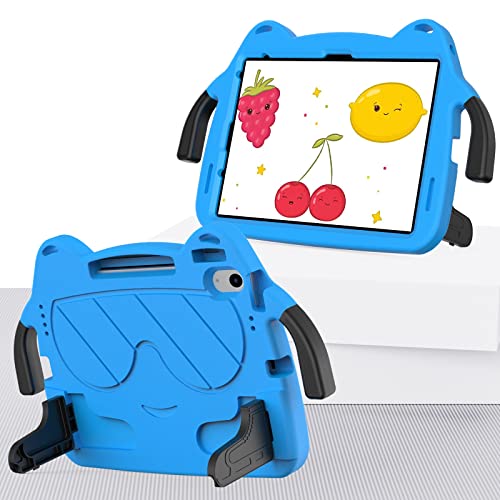 Protège iPad Air 5 antichoc bleu enfant avec sangle de transport souple