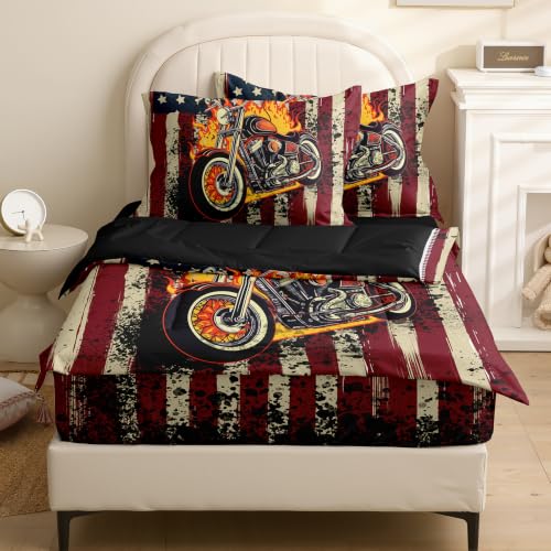Image of Kids Comforter Set,Zipper Bedding Twin for Teen,Motorcycle Printed Comforter Set with Fitted Sheets and Pillowcases for All Season(Motorcycle Twin)