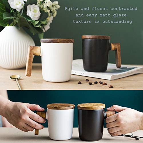 Coffee Mug Coffee Tea Cup Wood Handle and Lid Ceramic Cup, Hot and Cold Drinks Mug 12oz Birthday Gift Ideas Novelty Gift for Men Women Thanksgiving Christmas Perfect for home or the office (White) - Thumbnail 6
