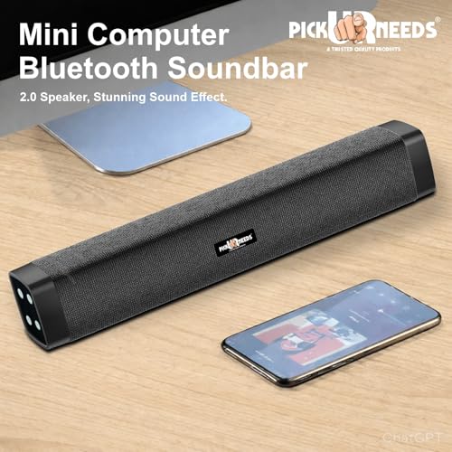 Image of Pick Ur Needs Rechargeable 10W Wireless Bluetooth Soundbar Speaker with 1200mAh Battery, FM Radio, TF Card, USB & AUX Support - 4 Hours Playtime Home & Outdoor Speakers (Black)