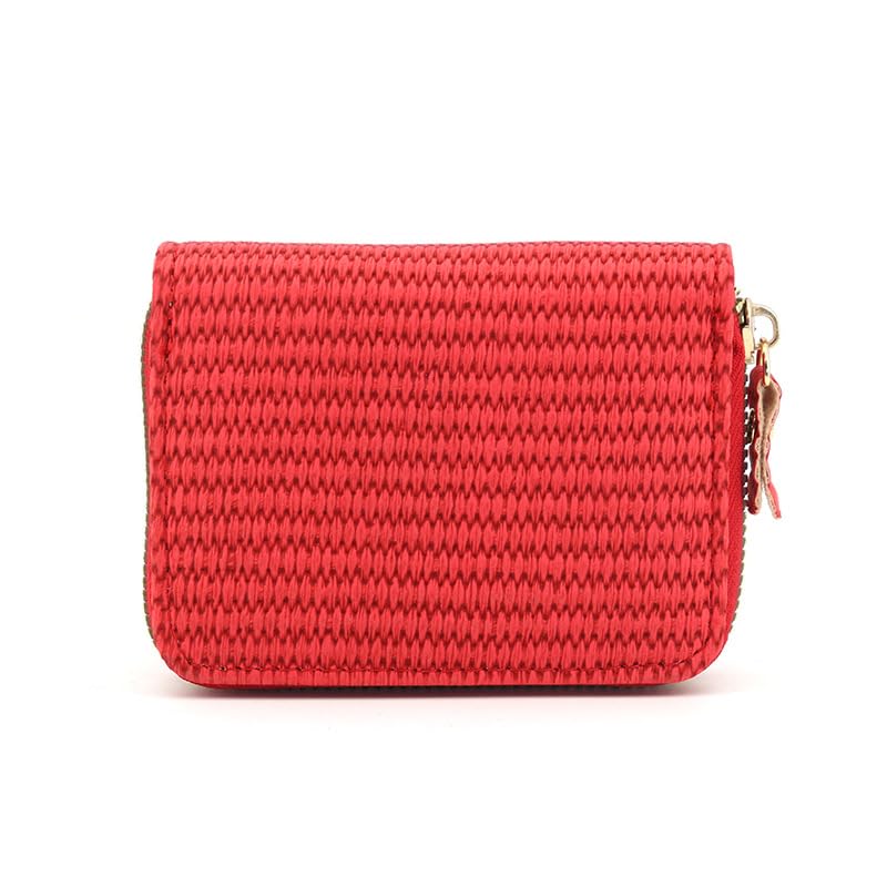 Raffia Woven Wallet with Large Capacity and Multi-Functional Card Slots (RED)