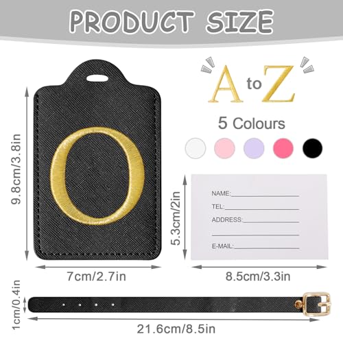 Image of Initial Letter Luggage Tags for Suitcases, Personalized Embroidered Letter Luggage Bag Suitcase Identifier Name Tag, Cute PU Leather Travel Luggage Tags, Bag Tags for Luggage Handbags(Black O)