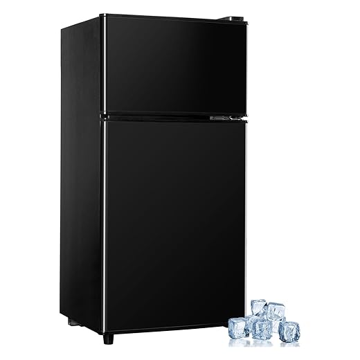 Mini Fridge with Freezer, 3.2 cuft Small Refrigerator, 7 Adjustable Thermostat, Energy Saving, Low Noise, Double Door Compact Refrigerator for Dorm, Bedroom, Office - BLACK