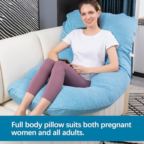 MOON PINE Pregnancy Pillow, U Shaped Full Body Pillow for Maternity Support, Sleeping Pillow with Cover for Pregnant Women (Light Blue)