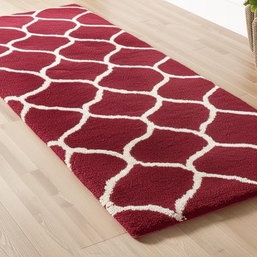 Image of Carpet for Hallway, Kitchen, and Modern InteriorsCarpetCozy Shag Runner for Living Room, Bedroom & Office Decor ETC Size 2x8 feet, Patten-Solid Red M