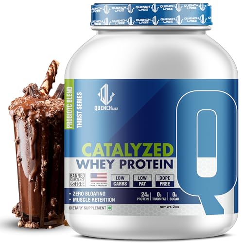 Image of QUENCHLABZ CATALYZED WHEY PROTEIN | 24g Protein per Serving | Zero Sugar, Low Carb, Low Fat | Supports Muscle Growth & Recovery | Protein Powder for Men & Women | 2KG Chocolate Flavor