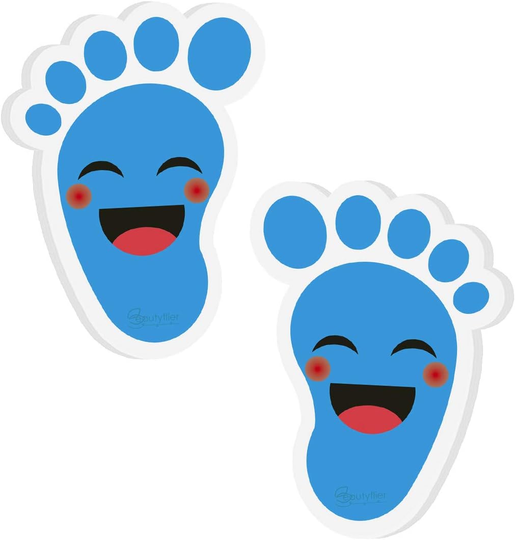 Beautyflier 20 Pairs Self-Adhesive Kids Footprint Stickers Cartoon Guide Floor Decals Social Distance Cute Smile Floor Stickers for Kids Room Party Nursery Floor School Stairs Decor (Blue)