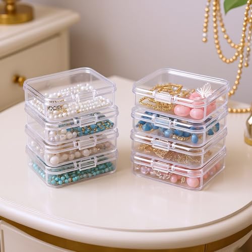 Image of Mini Clear Plastic Storage Containers, 2.56x1.77x0.79 inch | 100 Pack, Rectangular, Hinged Lid, For Beads and Small Craft Items