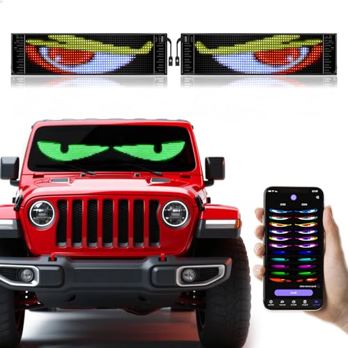 2Pcs Devil Eyes Light for Cars Flexible Scrolling Programmable LED Signs LED Eyes for Truck Windshield Custom Editor Colours Animations Text