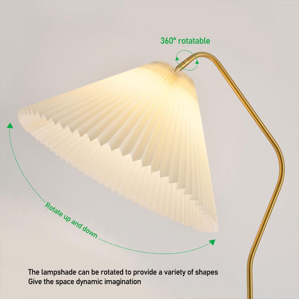 Regulowana klasyczna plisowana lampa podłogowa – wysoka lampa stojąca do czytania narożnik sofa i sypialnia polerowany metal z przełącznikiem nożnym eleganckie oświetlenie do salonu