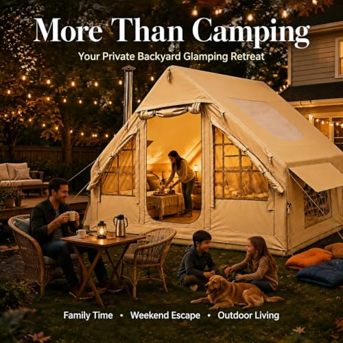 Image of Inflatable Glamping Tent for Family Camping, 4-6 Person Air Tent w /Skylight