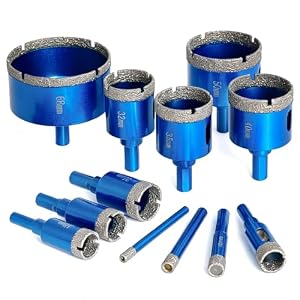 12 Piece Diamond Core Drill Bit Set, 6-50mm Diamond Tile Hole Cutter Set, Hole Saw diamond Drill Bits for Precise Drilling in Porcelain, Ceramic, Granite, Stone and Glass Bottles