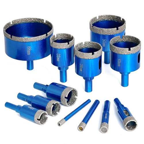 Image of 12 Piece Diamond Core Drill Bit Set, 6-50mm Diamond Tile Hole Cutter Set, Hole Saw diamond Drill Bits for Precise Drilling in Porcelain, Ceramic, Granite, Stone and Glass Bottles