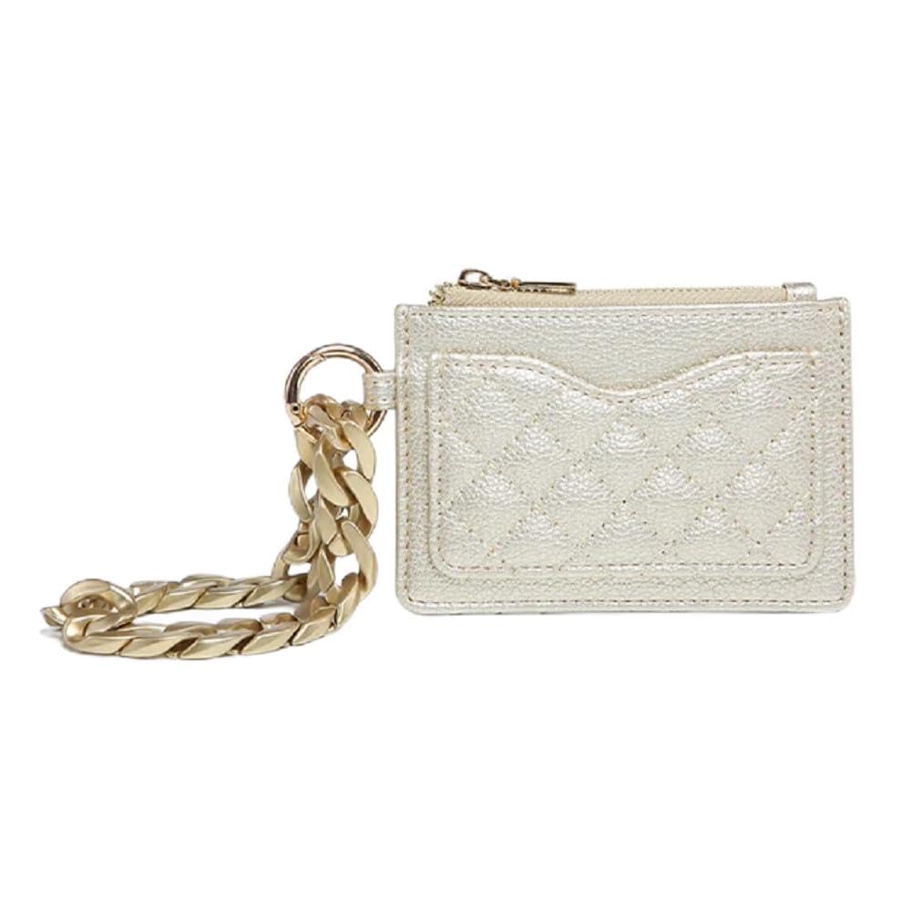 JEN & CO. Rhodes Quilted Bangle Wristlet, Gold - Vegan Leather Small Coin Purse Wallet, Women's Credit Card Holder Case