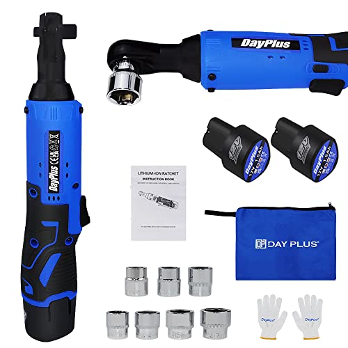 YouseaHome Cacciavite a cricchetto a batteria da 12 V, 3/8, set di chiavi a cricchetto elettriche, mini avvitatore a batteria con due batterie da 1500 mAh, 40 N.m, con 7 prese