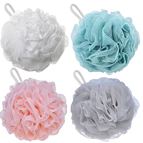 Pack of 4 Bath Sponges Shower Loofahs 60g Bath Exfoliating Sponge Shower Pouf Body Scrubber Mesh Pouf for Exfoliate Cleanse and Soothe Skin