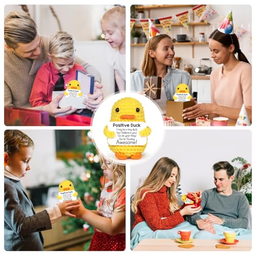Positive Duck Puppe, Pocket Hug Mini Plush, Duck Spielzeug mit Aufmunterung Karte, Kreative Strickwolle Duck-Häkelpuppe, Geschenk für Freunde Geburtstags Weihnachten Abschieds Motivations