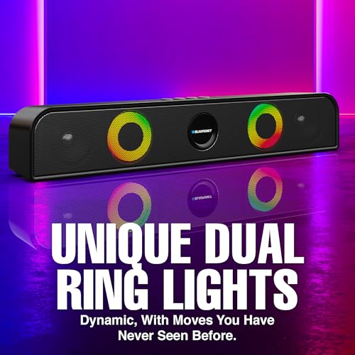 Image of Blaupunkt SBA10 Kolors (2025 Launch) 16W Bluetooth Soundbar |Dual Passive Radiators I Dual Ring Lights | Aero Edge Design | USB, AUX, BT, TWS | 8H Playtime | Portable Bluetooth Speaker (Black)