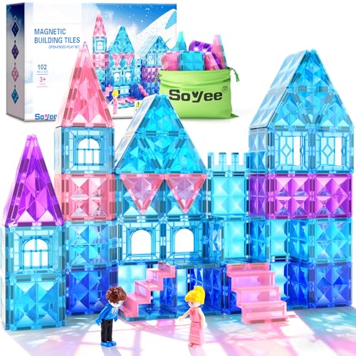 Magnetic Tiles 102pcs with 2 Stairs 2 Dolls...