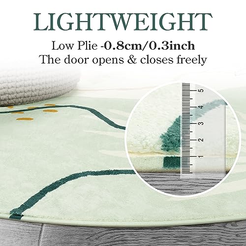 Lahome Green Washable Round Rug - 7Ft Round Area Rug for Living Room Throw Soft Boho Round Rug Large Non-Slip Round Dining Room Rug, Botanical Print Floor Round Carpet for Bedroom Office (Pink,7'x7')