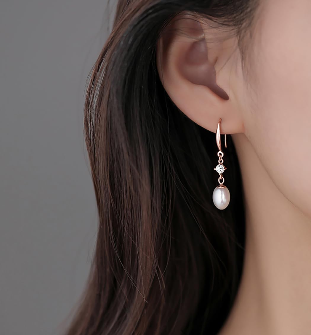 SLUYNZ Solid 925 Sterling Silver Pearl Drop Earrings for Women Teens Natural Freshwater Pearl Dangle Earrings Wedding Bridal Earrings - Image 2