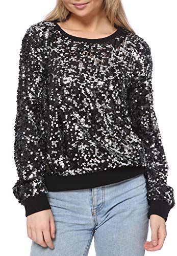 Anna-Kaci Women's Glitter Sequin Sweatshirt Long Sleeve