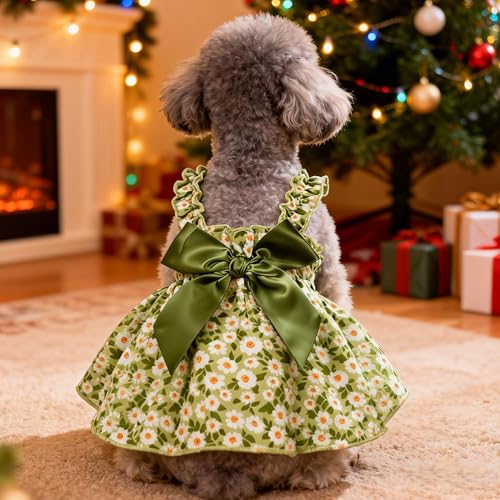 Dog Dress Little Daisy Princess Style Skirt for Small Dogs Bow Decor Dresses Puppy Summer Floral Skirts Outfits - Image 4