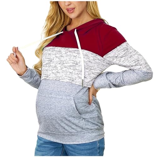 Premamá Tops Sudadera con Capucha de Lactancia Materna de Manga Larga para Mujer cómodo Patchwork Moda Jersey Camiseta Ropa Premamá de Enfermería Primavera Verano Regalo Durante el Embarazo