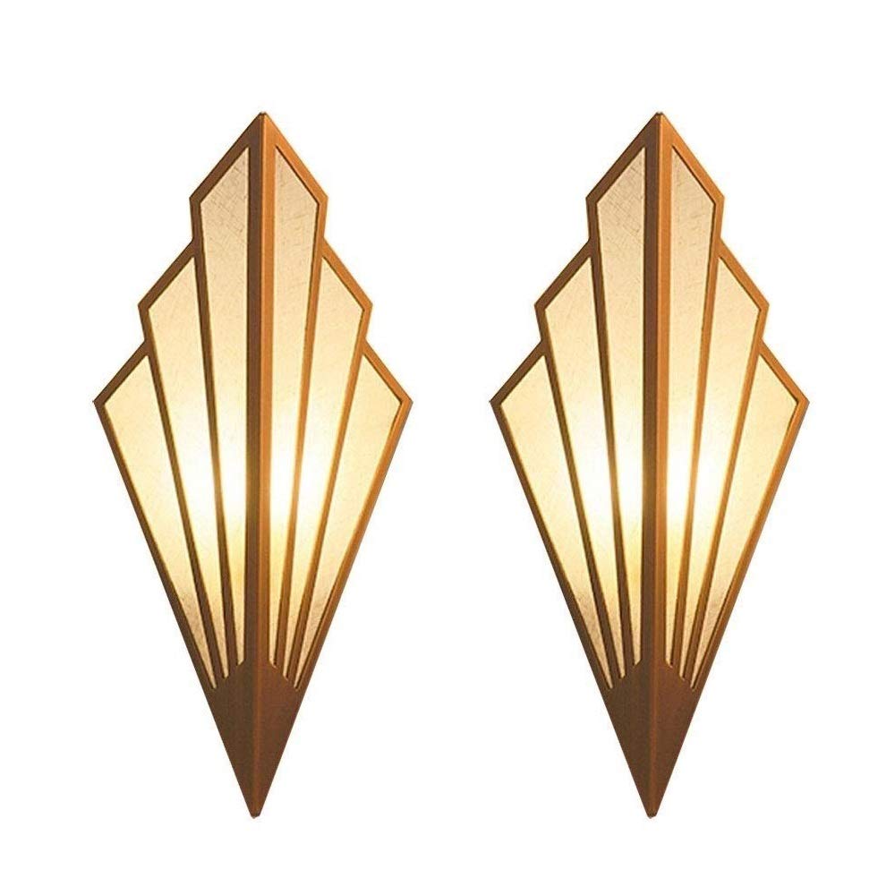 Ganeep 2 Pack LED E14 Sector Wall Sconces Modern Iron Art Deco Wall Light Linen Shade Wall Mount European Minimalist Creative Golden Wall Lamp Hallway Stairs Hotels Lights [Energy Class A]